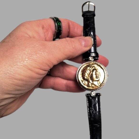 Gold Painted Medallion Face - Forty Eight Tiny Crystals and Two Large Crystals - Picture 10 of 16